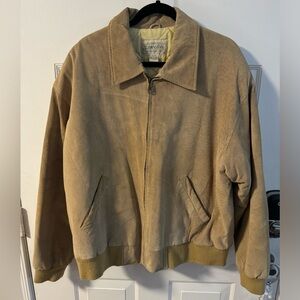 St Johns Bay Vintage Quilted Suede Leather Tan Bomber Jacket Oversized Vintage